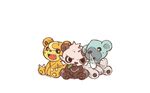  bow-wow claws crescent cub cubchoo fang gen_2_pokemon gen_5_pokemon gen_6_pokemon leaf mouth_hold no_humans open_mouth pancham panda pokemon pokemon_(creature) polar_bear sharp_teeth sitting smile teddiursa teeth 