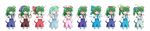  alternate_hair_color aqua_hair blush bow circle cirno cirno_(cosplay) cosplay crescent detached_sleeves expressive_clothes flower frog_hair_ornament full_body green_hair hair_bow hair_flower hair_ornament hakurei_reimu hakurei_reimu_(cosplay) hata_no_kokoro hata_no_kokoro_(cosplay) head_scarf highres hitodama izayoi_sakuya izayoi_sakuya_(cosplay) kochiya_sanae long_hair long_image maid_headdress mask multicolored_hair musical_note mystia_lorelei mystia_lorelei_(cosplay) no_shirt okamisty open_mouth osashin_(osada) patchouli_knowledge patchouli_knowledge_(cosplay) plaid plaid_skirt ponytail sarashi sidelocks skirt sleeves_past_wrists smile snake_hair_ornament star tongue tongue_out touhou transparent_background triangle veil white_hair wide_image wings yellow_eyes yukkuri_shiteitte_ne 