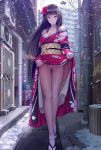  asamurasaki cleavage kimono nopan pubic_hair skirt_lift 