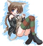  animal_ears blush braid cat_ears cat_tail long_hair lynette_bishop panties single_braid solo strike_witches tail thighhighs underwear white_panties world_witches_series yamu_(reverse_noise) 