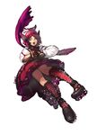  boots brown_eyes full_body head_wings knee_boots long_sleeves looking_at_viewer mystia_lorelei red_hair short_hair simple_background solo thighhighs touhou usapiyo white_background zettai_ryouiki 