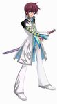 asbel_lhant black_hair blue_eyes inomata_mutsumi long_sleeves male_focus official_art ready_to_draw sheath sheathed solo sword tales_of_(series) tales_of_graces weapon 