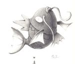  fish gen_1_pokemon greyscale highres lips magikarp monochrome no_humans pokemon pokemon_(creature) signature simple_background solo supercompass tail traditional_media water whiskers white_background 