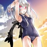  armpits arms_up doll_joints highres kakashichi long_hair one-piece_swimsuit pink_eyes rozen_maiden school_swimsuit silver_hair solo suigintou swimsuit wings 