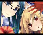  :o animal_ears asobi_ni_iku_yo! bad_id bad_pixiv_id blonde_hair blue_eyes blue_hair blurry blush close-up depth_of_field eris_(asobi_ni_iku_yo!) fox_ears futaba_aoi_(asobi_ni_iku_yo!) glasses gloves letterboxed long_hair multiple_girls nauribon open_mouth red_eyes smile 