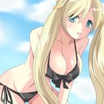  alternate_hairstyle bad_id bad_pixiv_id bikini blonde_hair blue_eyes breasts chiha day huge_breasts k-on! kotobuki_tsumugi long_hair side-tie_bikini solo swimsuit twintails 