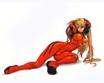  adjusting_hair breasts covered_nipples kim_hyung_tae large_breasts long_hair lying neon_genesis_evangelion on_side orange_hair plugsuit solo souryuu_asuka_langley wallpaper 