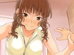  artist_request blush braid brown_eyes brown_hair kimi_kiss mizusawa_mao smile solo sweat twin_braids you_gonna_get_raped 