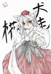  animal_ears character_name detached_sleeves hat highres hyton_(pixiv68383) inubashiri_momiji silver_hair solo sword tail tokin_hat touhou weapon wolf_ears wolf_tail 