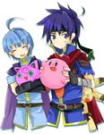  ahoge artist_request blue_eyes blue_hair cape closed_eyes fire_emblem fire_emblem:_monshou_no_nazo fire_emblem:_souen_no_kiseki gen_1_pokemon gloves green_eyes hairband ike jigglypuff kirby kirby_(series) lowres marth multiple_boys open_mouth pikachu pokemon pokemon_(creature) smile super_smash_bros. tail 