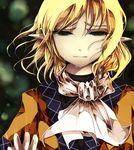  awkwardkuroki bad_id bad_pixiv_id blonde_hair blurry crying depth_of_field fingernails glowing_nails green_eyes mizuhashi_parsee pointy_ears scarf short_hair slit_pupils solo streaming_tears tears touhou upper_body wind 