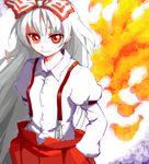  bad_id bad_pixiv_id bow fiery_wings fire fujiwara_no_mokou hair_bow iseki_(kuroshura_no_tabiji) long_hair red_eyes smile solo suspenders touhou white_hair wings 