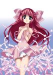  bow character_request copyright_request feathers hair_bow highres long_hair maetaku pink solo 