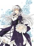  bad_id bad_pixiv_id dress flower hairband long_hair red_eyes rozen_maiden silver_hair smile solo suigintou trimcolor 
