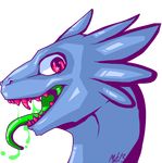  ambiguous_gender blue_skin colorful dinosaur frills jellyraptor long_tongue mutisija open_mouth pink_eyes plain_background raptor reptile saliva scalie shiny slime smile solo teeth tongue tongue_out transparent_background 