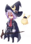  braid chibi copyright_request hat mikazuki_tsukiyo purple_hair simple_background solo staff white_background witch_hat 