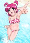  armpits beach bikini day foreshortening hands pink_hair pointing precure shiny shiny_skin short_hair shu-z solo swimsuit two_side_up yes!_precure_5 yumehara_nozomi 