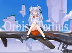  bare_legs blue_sky closed_eyes comic floating_city full_body long_hair long_sleeves mary_janes mof mof's_silver_haired_twintailed_girl original shoes silent_comic silver_hair sitting sky solo text_focus twintails very_long_hair 