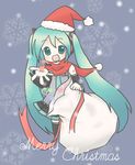  aqua_eyes aqua_hair christmas hat hatsune_miku long_hair red_scarf sack sakuramori_sumomo santa_costume santa_hat scarf solo thighhighs twintails vocaloid 