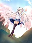  ao_no_yume blue_eyes lavender_hair long_hair natsumiya_yuzu original school_uniform solo thighhighs twintails very_long_hair wind wind_lift wings zettai_ryouiki 