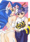  ass bee_girl bibyo big_hair blue_hair felicia green_eyes insect_girl multiple_girls pantyhose purple_hair q-bee vampire_(game) 