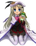  beret blonde_hair blue_eyes blush bow buttons cape fang hair_ornament hairclip hat keroro keroro_gunsou large_buttons little_busters! long_hair mutsuki_(moonknives) noumi_kudryavka open_mouth pink_bow plaid plaid_skirt school_uniform skirt solo thighhighs zettai_ryouiki 