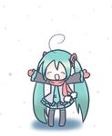  ahoge aqua_hair chibi hatsune_miku long_hair mittens necktie red_scarf sakuramori_sumomo scarf snow solo thighhighs twintails vocaloid 