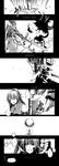  artist_request blood comic explosion fingerless_gloves gloves greyscale highres levantine lyrical_nanoha magazine_(weapon) magical_girl mahou_shoujo_lyrical_nanoha monochrome multiple_girls no_jacket ponytail raising_heart signum starlight_breaker sword takamachi_nanoha translated twintails waist_cape weapon white_devil 