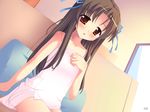  blush bow brown_hair flat_chest hair_bow long_hair naked_towel natsumiya_yuzu original red_eyes solo towel wet 