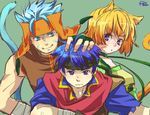  2boys animal_ears artist_request blue_eyes blue_hair cape fire_emblem fire_emblem:_souen_no_kiseki gloves headband ike lethe lowres multiple_boys orange_hair purple_eyes ranulf smile tail 