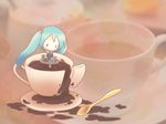  ahoge aqua_hair chibi cup hatsune_miku long_hair minigirl sakuramori_sumomo solo spoon tea teacup twintails vocaloid 