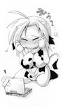  animal_ears animal_print bad_id bad_pixiv_id breasts chibi computer copyright_request cow_ears cow_girl cow_print cow_tail crying greyscale huge_breasts laptop monochrome solo tail ushi 