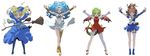  arle_nadja asymmetrical_clothes blue_skirt breasts carbuncle_(puyopuyo) draco_centauros dragon_girl dragon_horns dragon_tail dragon_wings enami_katsumi floating highres horns legs levitation long_image madou_monogatari medium_breasts multiple_girls puyopuyo rulue_(puyopuyo) skirt small_breasts tail wide_image wings witch_(puyopuyo) 