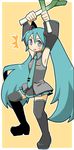  armpits bad_id bad_pixiv_id blue_eyes blue_hair boots detached_sleeves dual_wielding hatsune_miku holding long_hair necktie nu_tarou skirt solo spring_onion thigh_boots thighhighs twintails very_long_hair vocaloid 