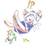  bad_id bad_pixiv_id barefoot chibi cirno feet frog kicking panties pantyshot slipping solo touhou traditional_media underwear ushi 