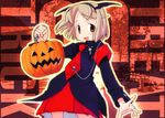  blonde_hair brown_eyes chain cross halloween home_room jack-o'-lantern nagatsuki_misoka necktie pumpkin short_hair skirt solo trick_or_treat 