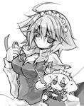  ahoge angeltype animal_ears chibi dog_ears greyscale inu_sakuya izayoi_sakuya kemonomimi_mode maid monochrome solo touhou 