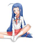  ahoge artist_request ayase_yue blue_hair braid long_hair mahou_sensei_negima! one_eye_closed skirt solo twin_braids very_long_hair 