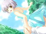  :d aa!_ojou-sama! back blush bob_cut cloud day dragging dress dutch_angle flat_chest from_behind game_cg hashino_sumi looking_back nekokan_(cat's_cradle) open_mouth outdoors pleated_skirt pov short_hair silver_hair skirt sky smile solo_focus sundress yellow_eyes 