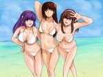  asamiya_athena bikini crossover day dead_or_alive hairband hitomi_(doa) lei_fang multiple_girls red_hairband shiny shiny_skin shu-z swimsuit the_king_of_fighters 