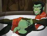  butt cum dc dcau green_skin iyumiblue male mammal monkey penis primate solo teen_titans young_justice 