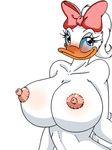  anthro areola avian beak big_breasts bird blue_eyes blush breasts daisy_duck disney duck erect_nipples female hair huge_breasts jojocoso looking_at_viewer nipples nude plain_background quack_pack smile solo white_background 
