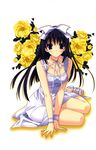  :o absurdres black_hair blue_eyes breasts cleavage flower high_heels highres large_breasts long_hair nagase_sayaka ribbon rose sandals scan shoes sitting skirt solo soul_link suzuhira_hiro v_arms white_skirt yellow_flower yellow_rose yokozuwari 