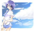  artist_request blue_eyes blue_hair cloud cross_channel day necktie sakura_kiri short_hair sky solo 