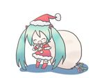  aqua_hair chibi christmas hat hatsune_miku long_hair sack sakuramori_sumomo santa_costume santa_hat solo spring_onion thighhighs twintails vocaloid 