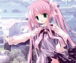  copyright_request dress green_eyes hair_ribbon highres pink_hair ribbon solo tinker_bell twintails 