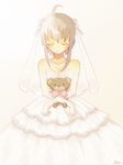  ahoge bad_id bad_pixiv_id bride copyright_request domotolain dress elbow_gloves gloves highres solo stuffed_animal stuffed_toy teddy_bear wedding_dress 