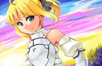  armor artoria_pendragon_(all) blonde_hair fate/stay_night fate/unlimited_codes fate_(series) manji_taba saber saber_lily smile solo 