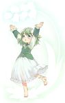  :o bad_id bad_pixiv_id barefoot blue_eyes child dress eyebrows feet flower green_hair kinoko-san kito_(sorahate) lily_of_the_valley original short_hair solo tiptoes 