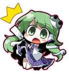  1girl :o akaneya bad_id bad_pixiv_id blush_stickers chibi frog gohei green_eyes green_hair hair_ornament kochiya_sanae long_hair open_mouth snake solo surprised touhou 